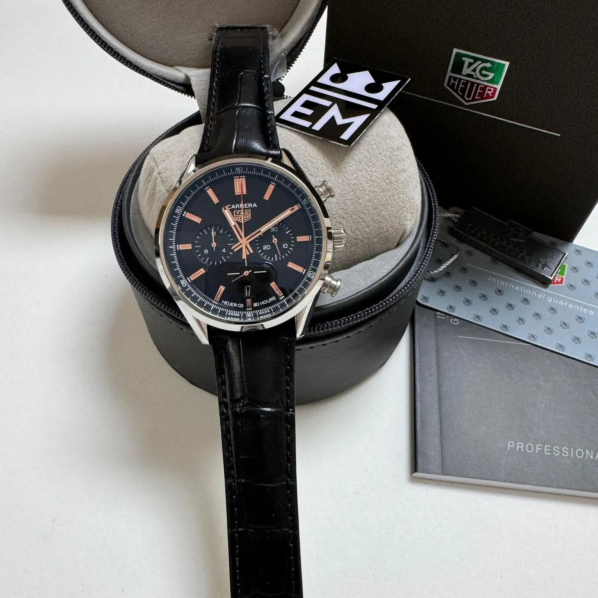 TAG Heuer Carrera Chronograph – Schwarz/Roségold Lederband