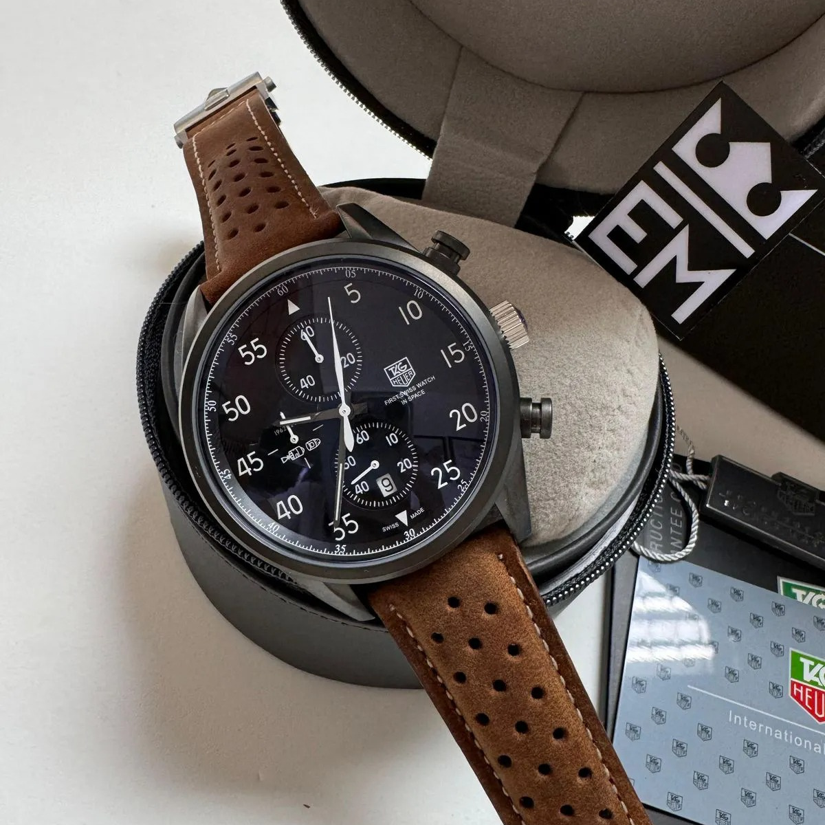 TAG Heuer Carrera Chronograph Schwarz Braun Lederband