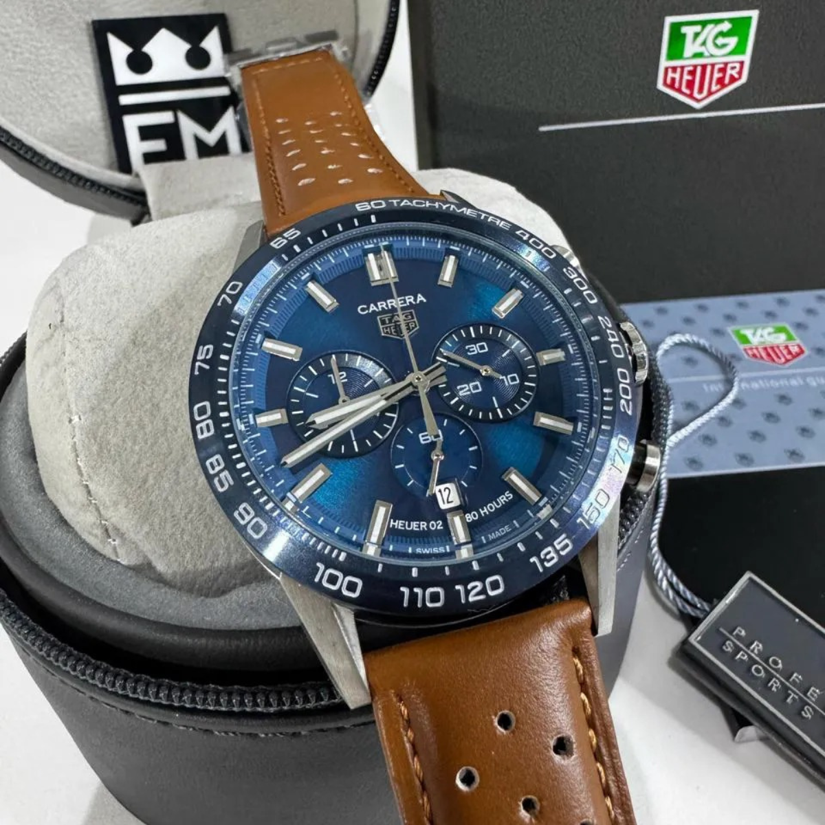 TAG Heuer Carrera Chronograph – Blau/Braun – Heuer 02 – 80 Stunden