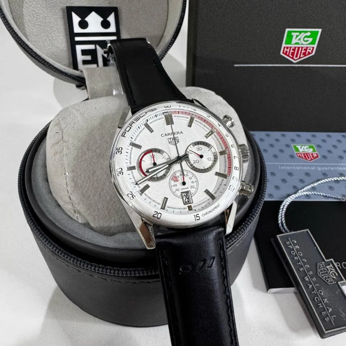 TAG Heuer Carrera Chronosprint – Silber/Schwarz – Lederarmband