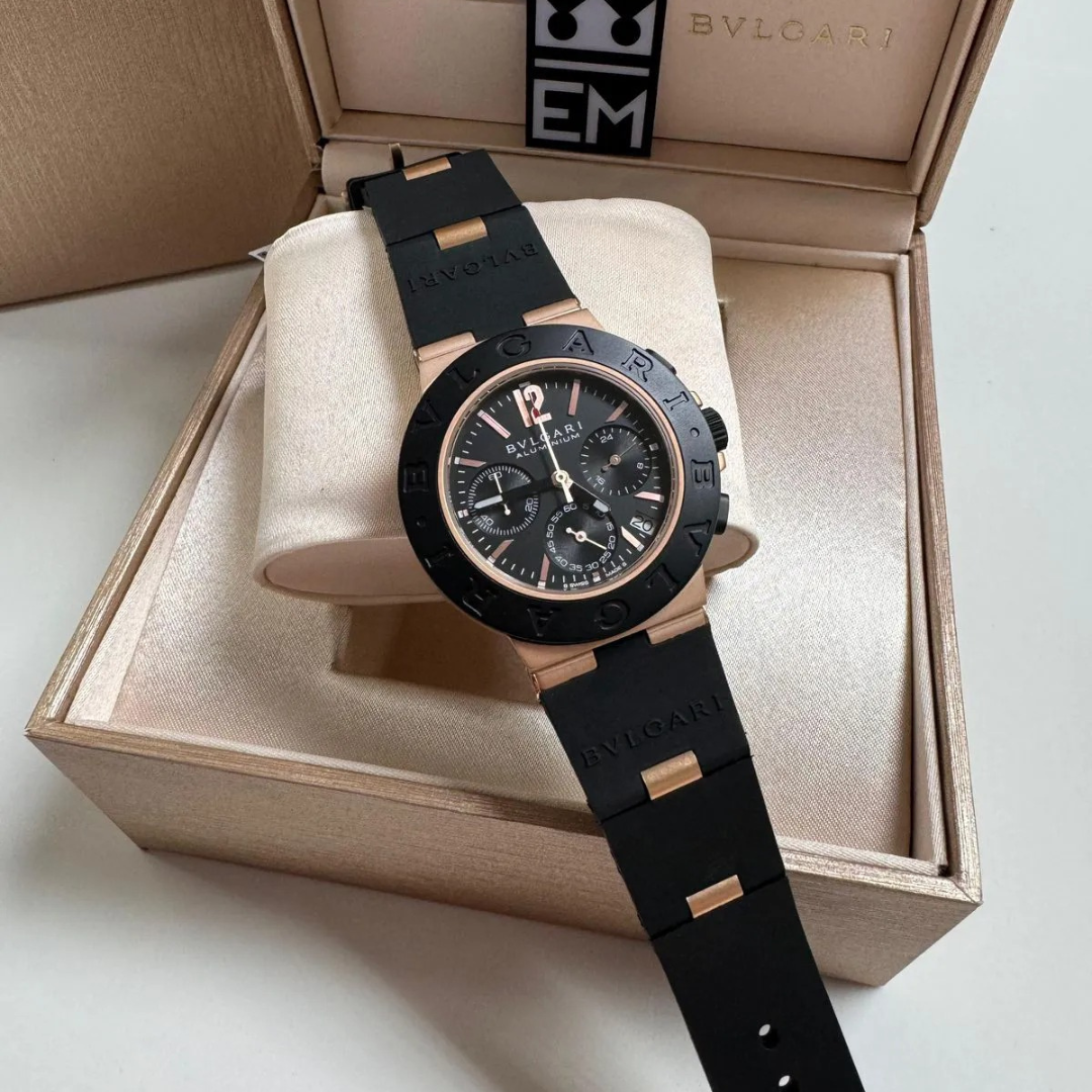 Bvlgari Aluminium Chronograph Schwarz/Rosegold