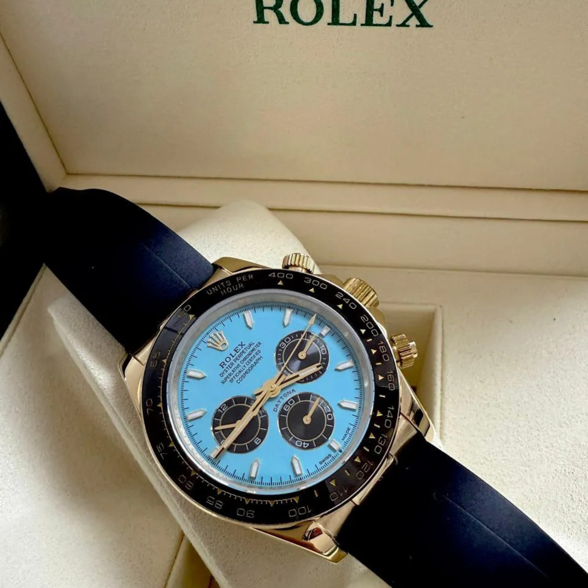 Rolex Daytona 126518 YG – Gelbgold – Türkisblaues Zifferblatt