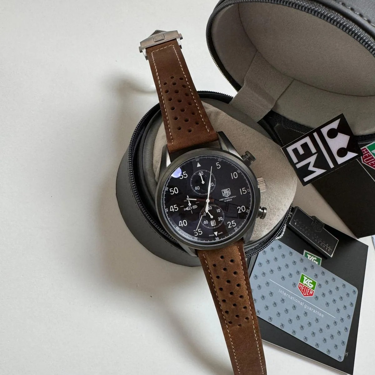 TAG Heuer Carrera Chronograph Schwarz Braun Lederband