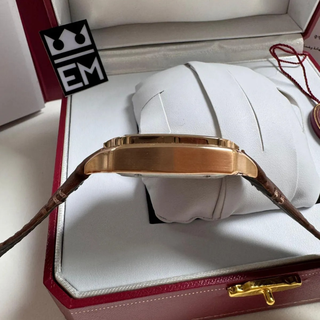 Cartier Santos Automatik – Gold mit Braunem Lederarmband