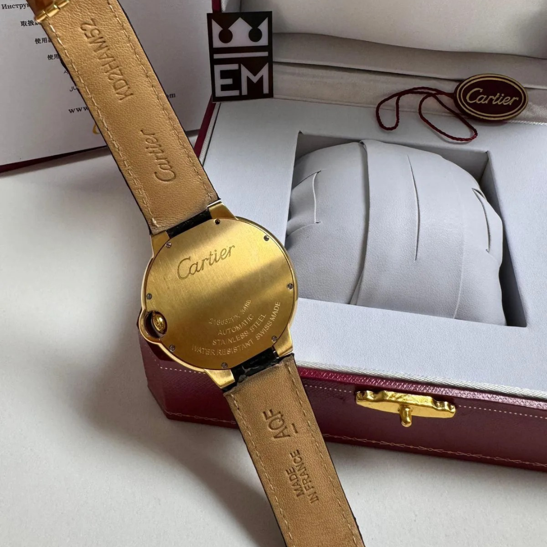 Cartier Ballon Bleu Gold Automatik – Lederarmband Schwarz