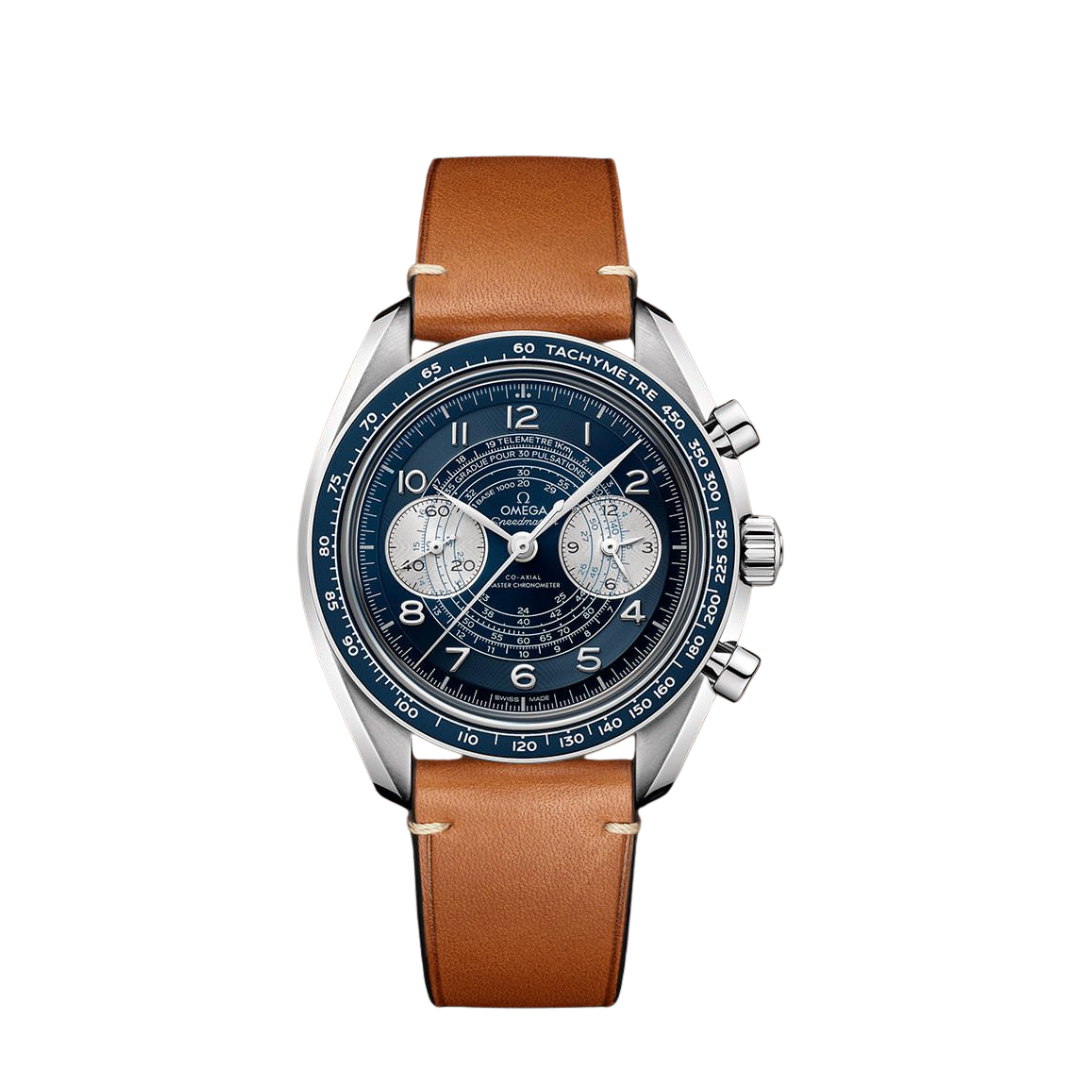 Omega Speedmaster Broad Arrow Schwarz/Silber – 42 mm Cognac-Lederband