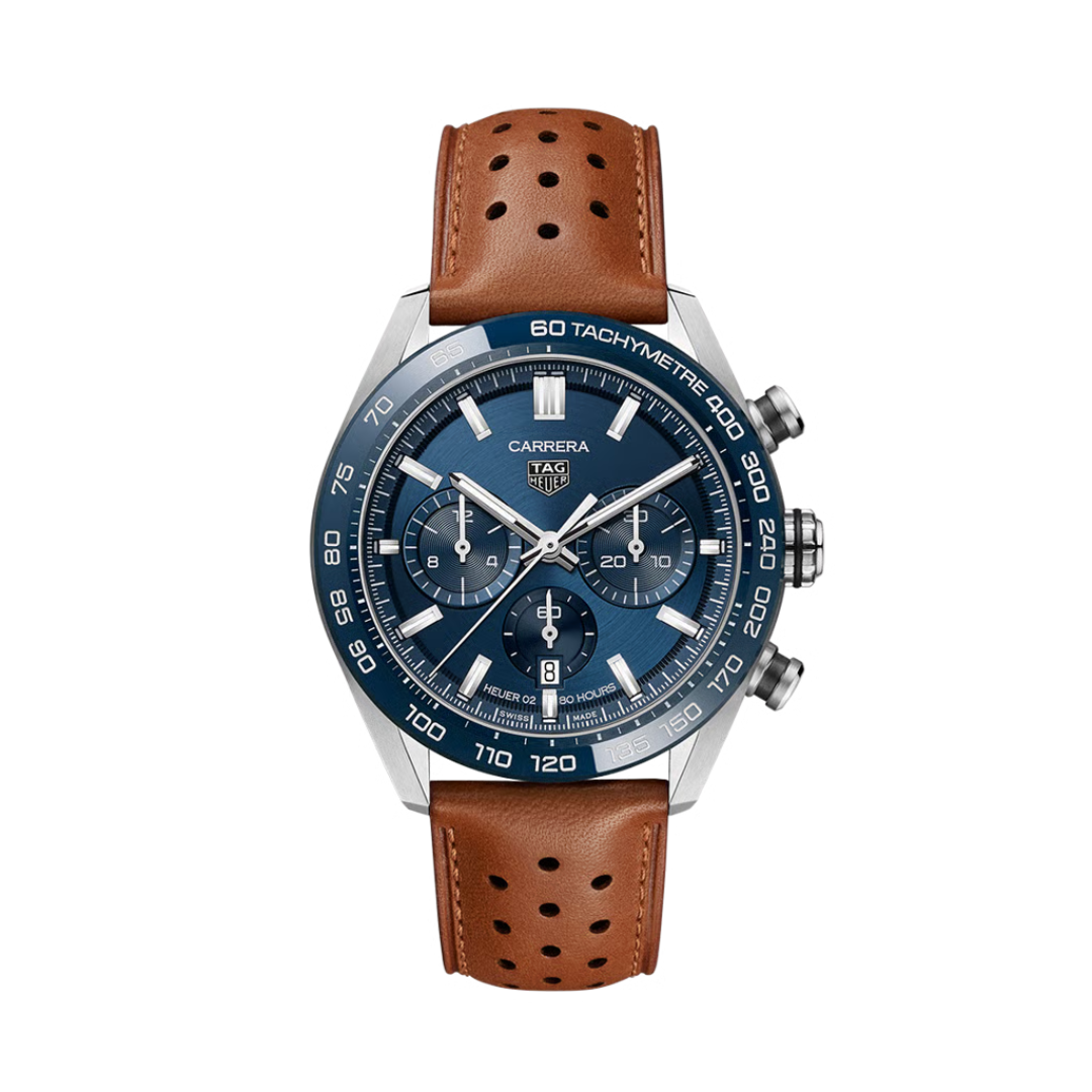 TAG Heuer Carrera Chronograph – Blau/Braun – Heuer 02 – 80 Stunden