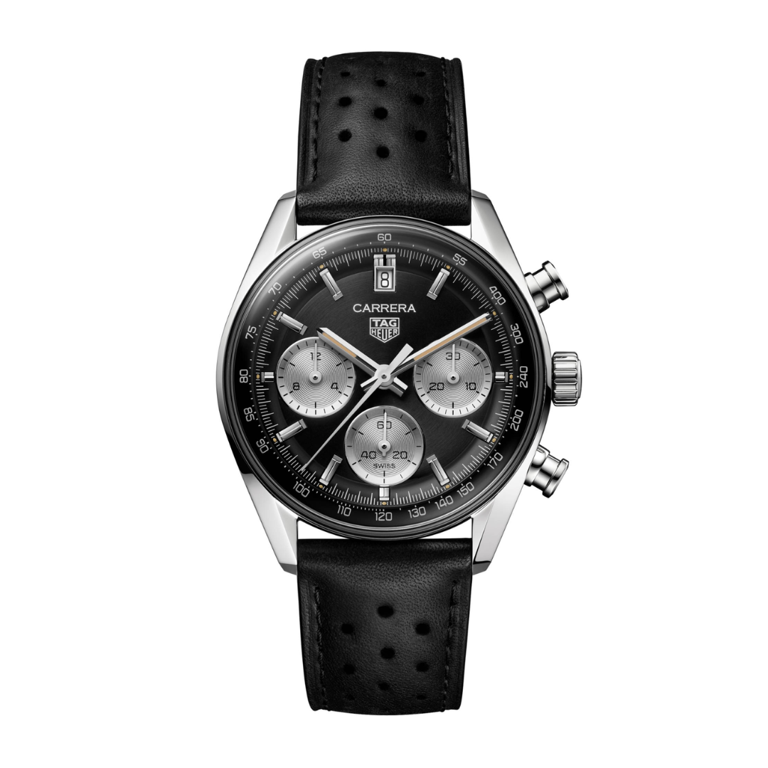 TAG Heuer Carrera Chronograph – Schwarz/Silber – Lederarmband