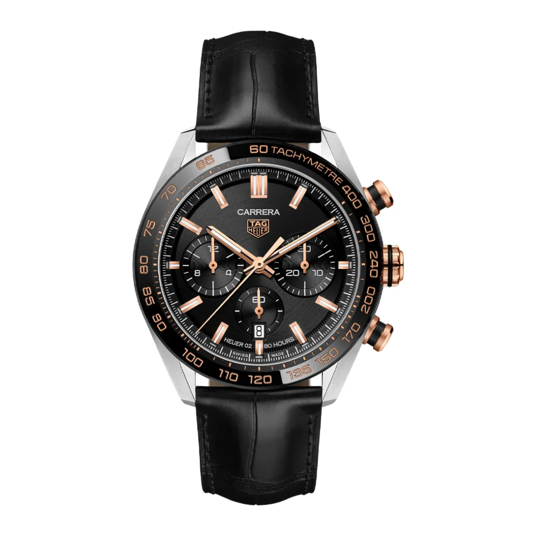 TAG Heuer Carrera Chronograph – Schwarz/Roségold Lederband