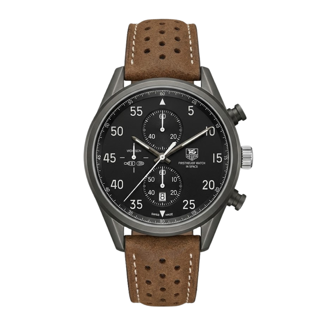 TAG Heuer Carrera Chronograph Schwarz Braun Lederband