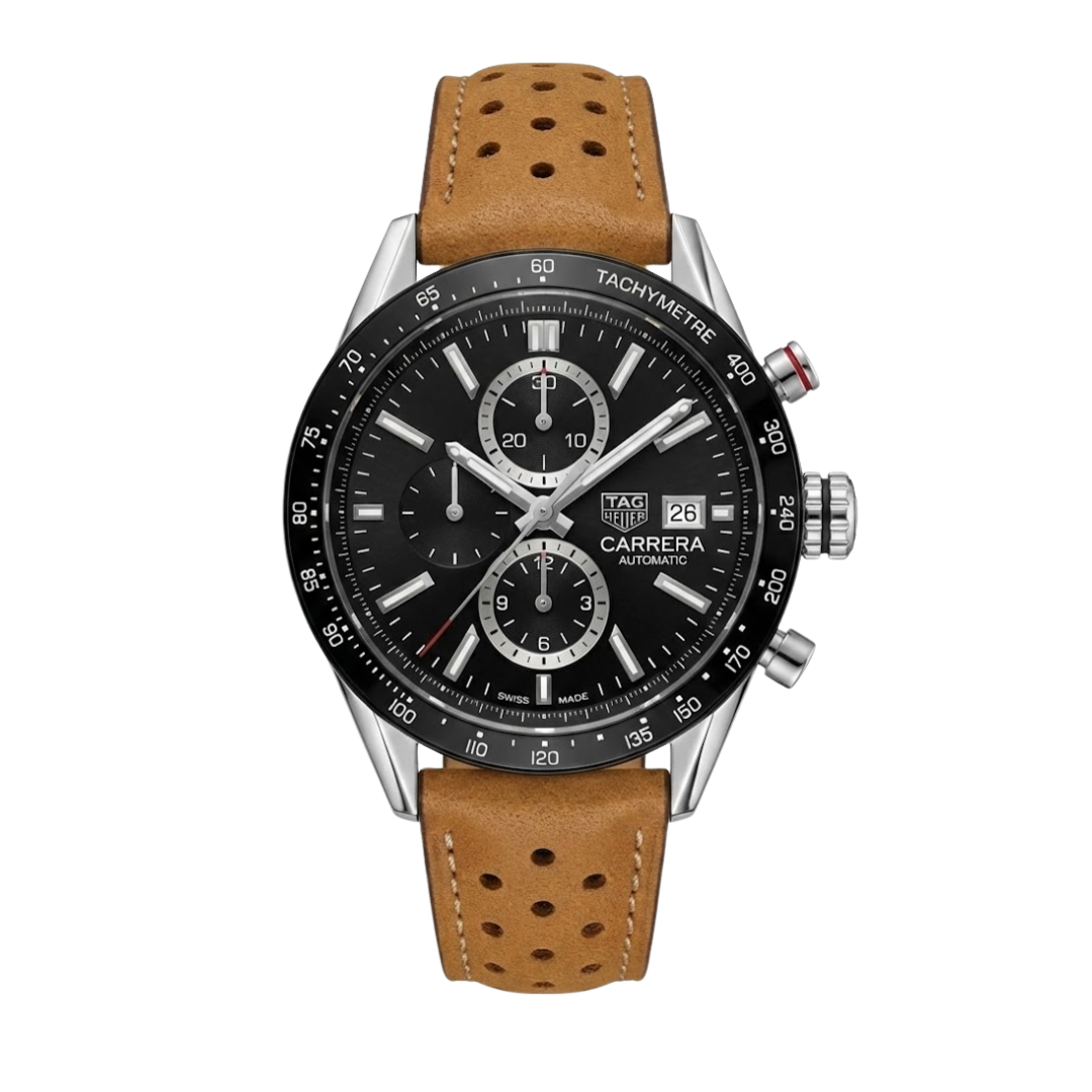 TAG Heuer Carrera Chronograph Schwarz – Automatik | Wildlederarmband