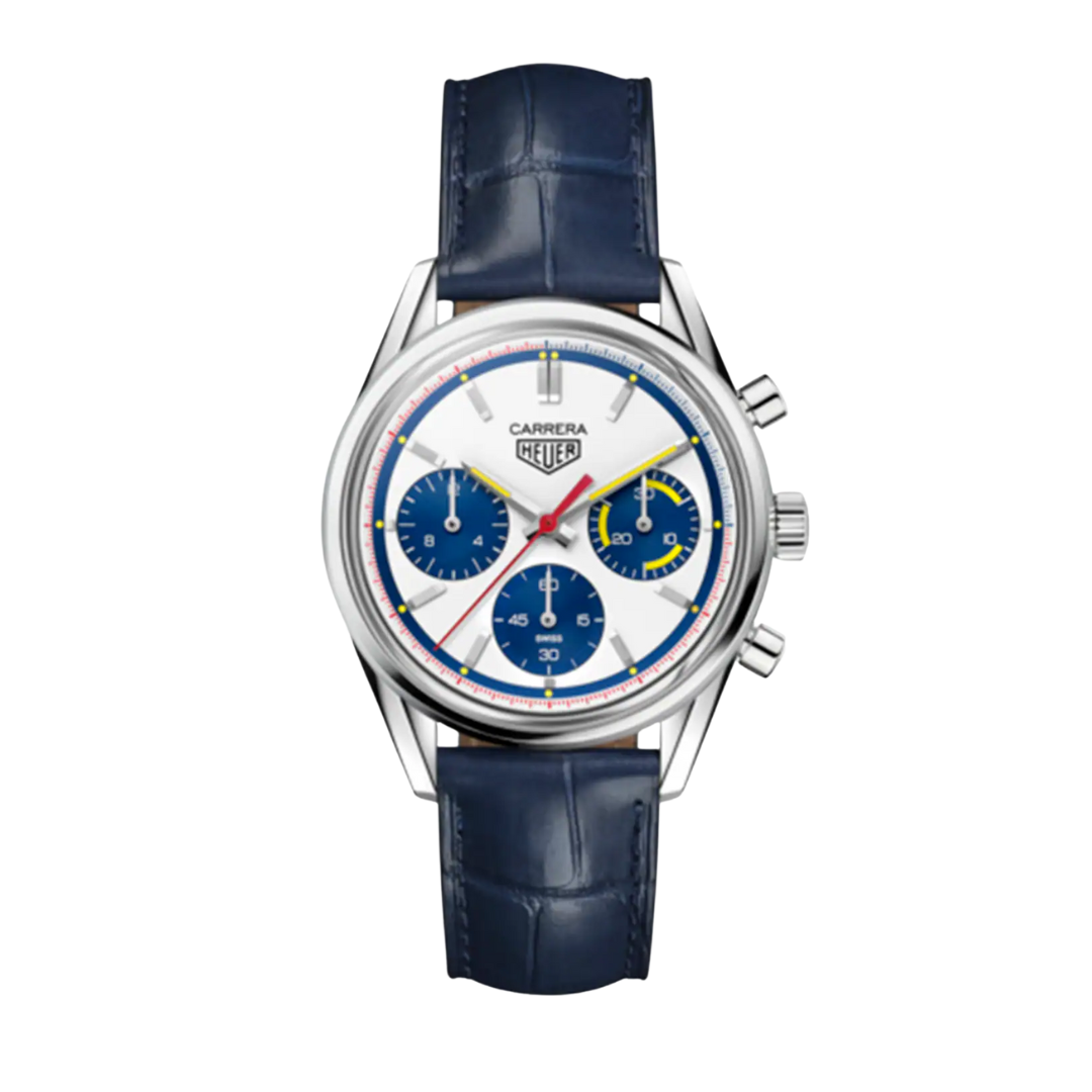 TAG Heuer Carrera Chronograph – Silber & Blau | Lederarmband
