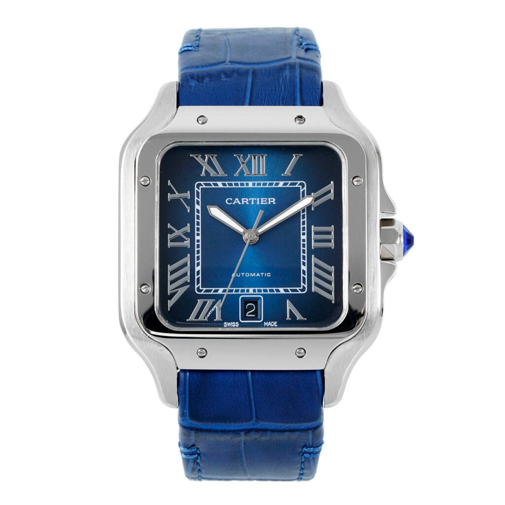 Cartier Santos Automatik Blau Leder