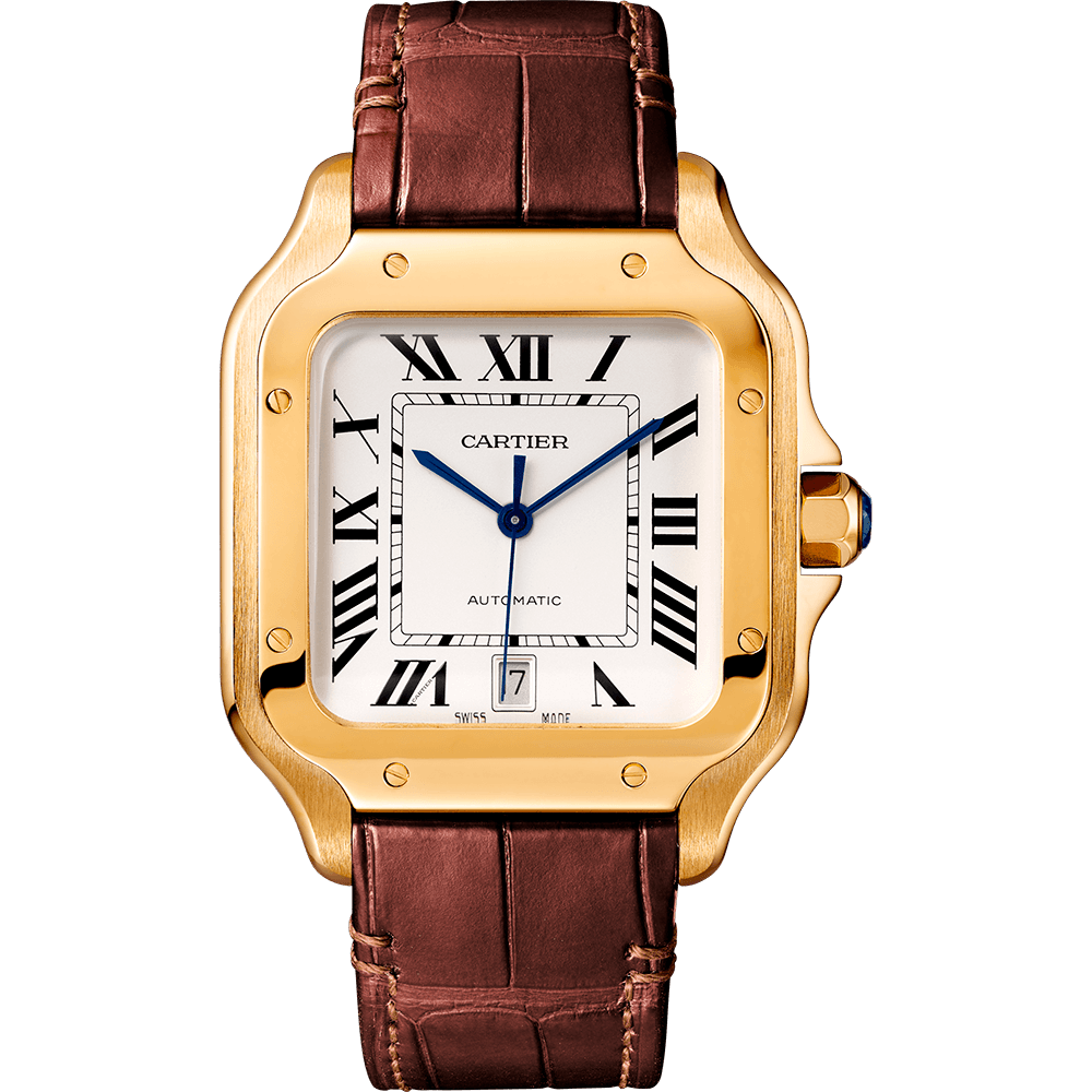 Cartier Santos Automatik – Gold mit Braunem Lederarmband