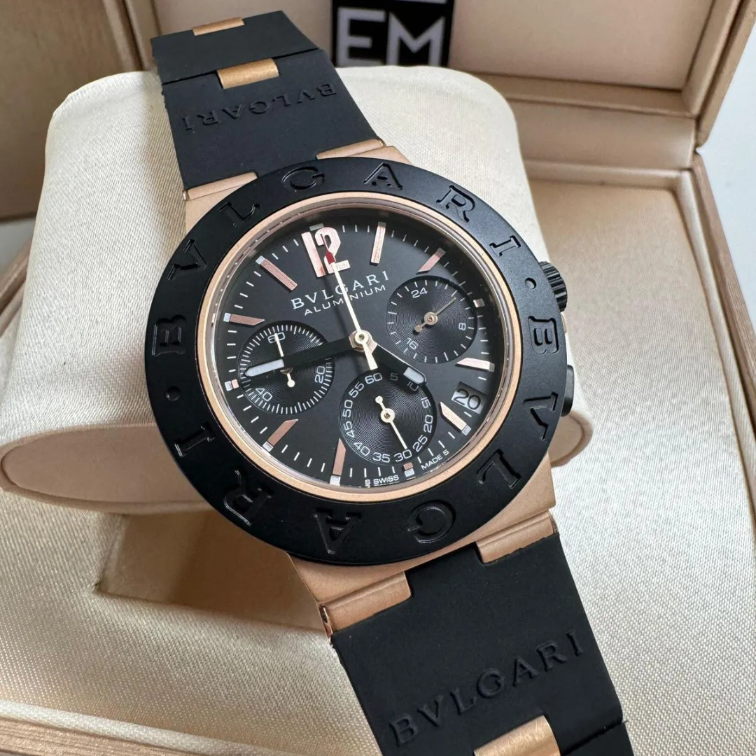 Bvlgari Aluminium Chronograph Schwarz/Rosegold