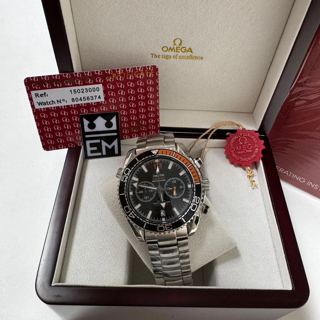 Omega Seamaster Planet Ocean Chronograph – Schwarz & Orange | Edelstahlarmband