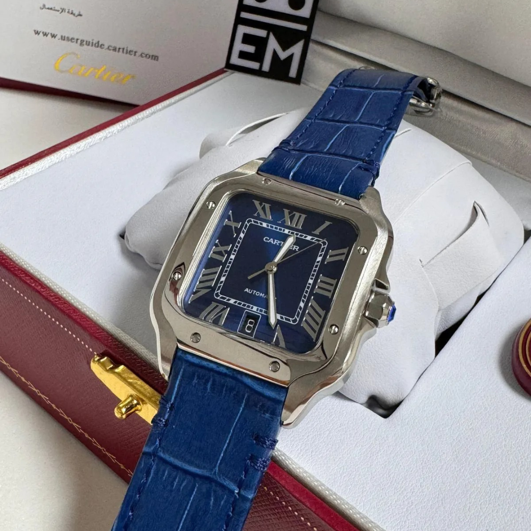 Cartier Santos Automatik Blau Leder