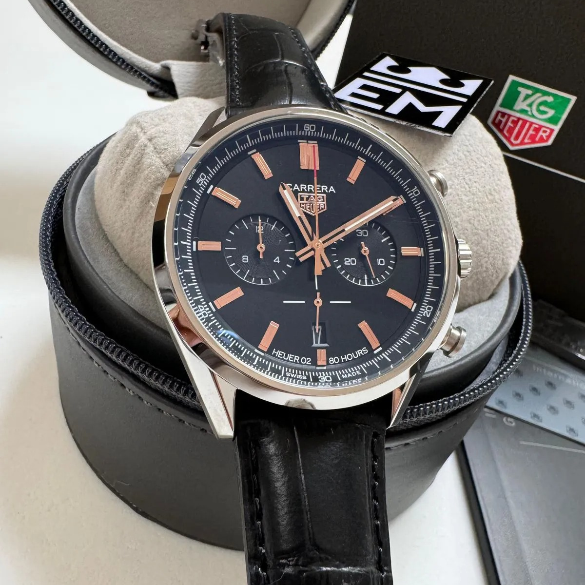TAG Heuer Carrera Chronograph – Schwarz/Roségold Lederband