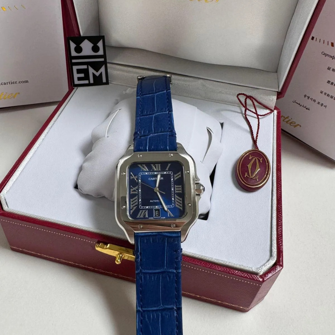 Cartier Santos Automatik Blau Leder