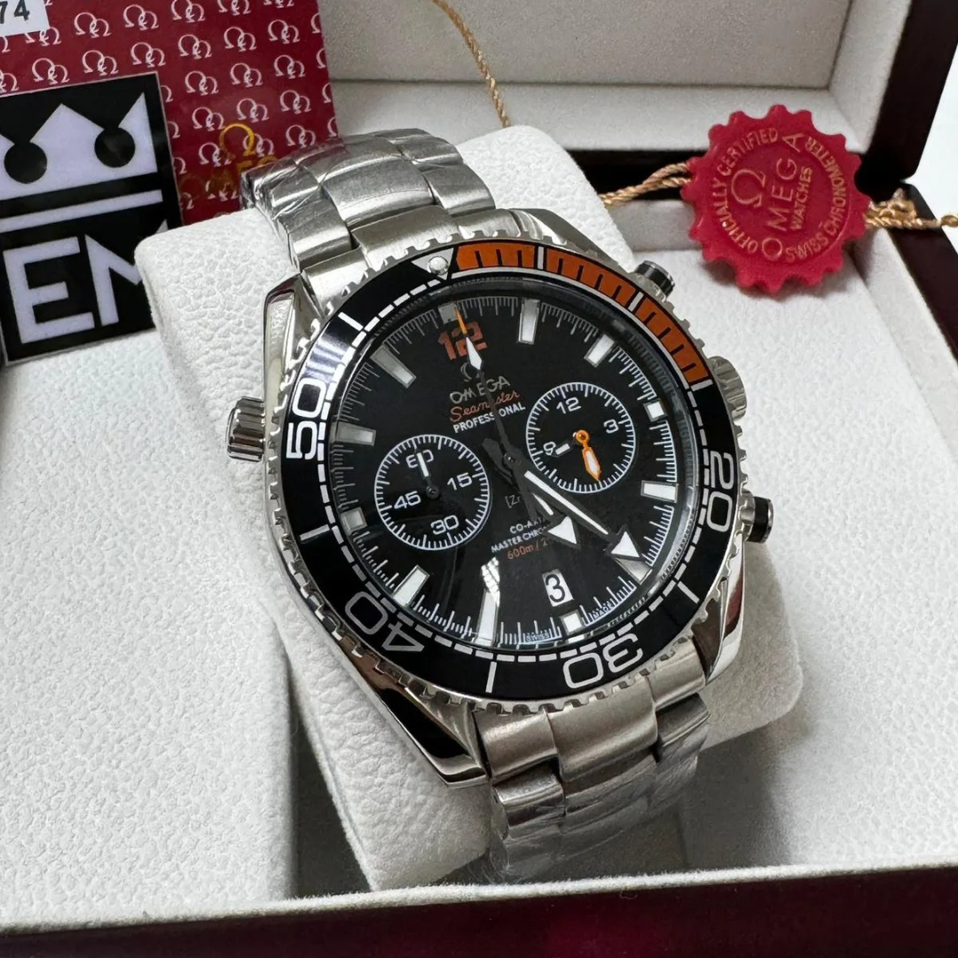 Omega Seamaster Planet Ocean Chronograph – Schwarz & Orange | Edelstahlarmband