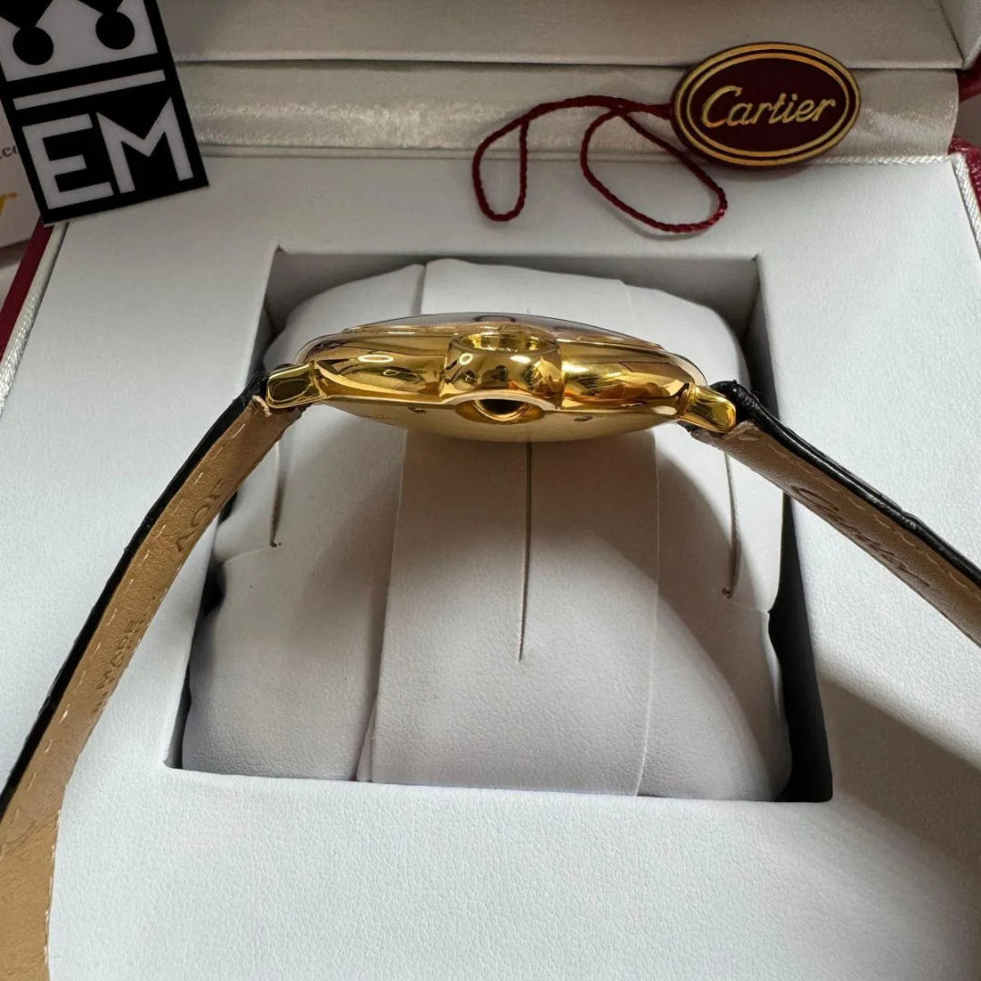 Cartier Ballon Bleu Gold Automatik – Lederarmband Schwarz