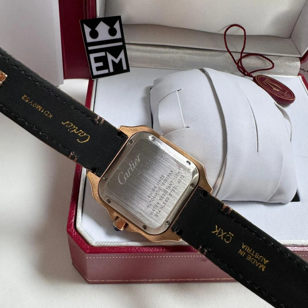 Cartier Santos Automatik – Gold mit Braunem Lederarmband